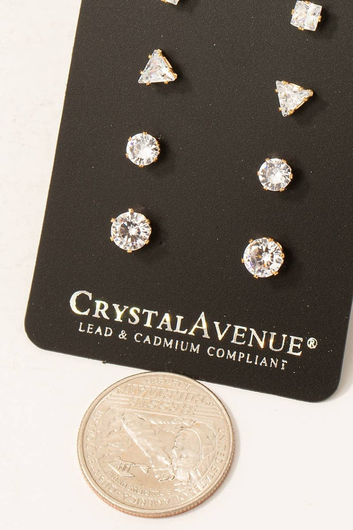 5 Pair Cz Stud Earrings Set