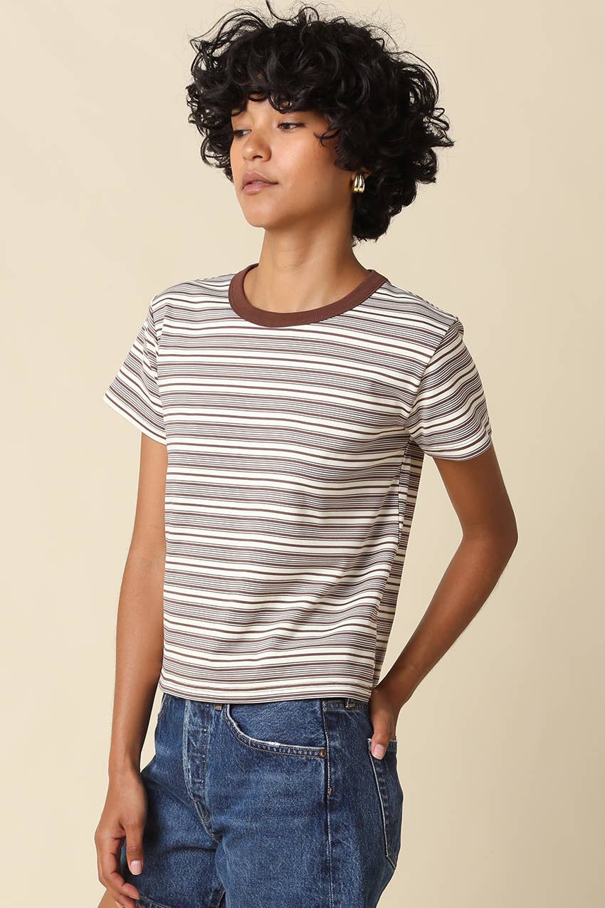 Mila Stripe Baby Tee in Cream &amp; Brown