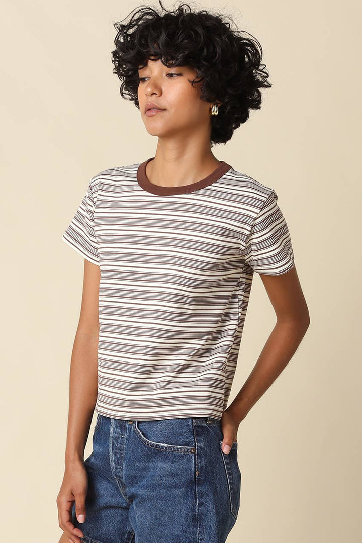 Mila Stripe Baby Tee in Cream &amp; Brown