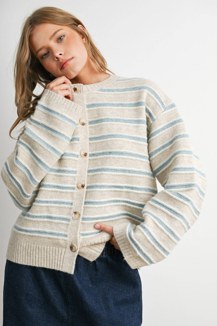 Ivory Multi Stripe Button-Up Cardigan
