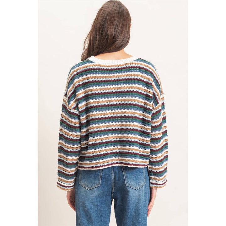 Ecru Combo Striped Boat Neck Sweater