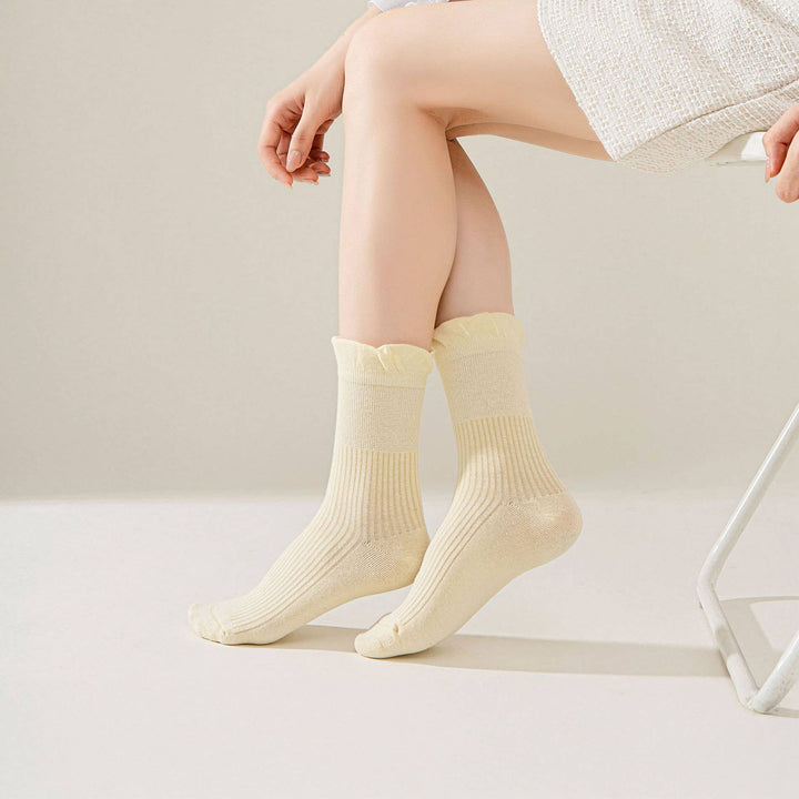 Thin Solid Ruffle Crew Socks
