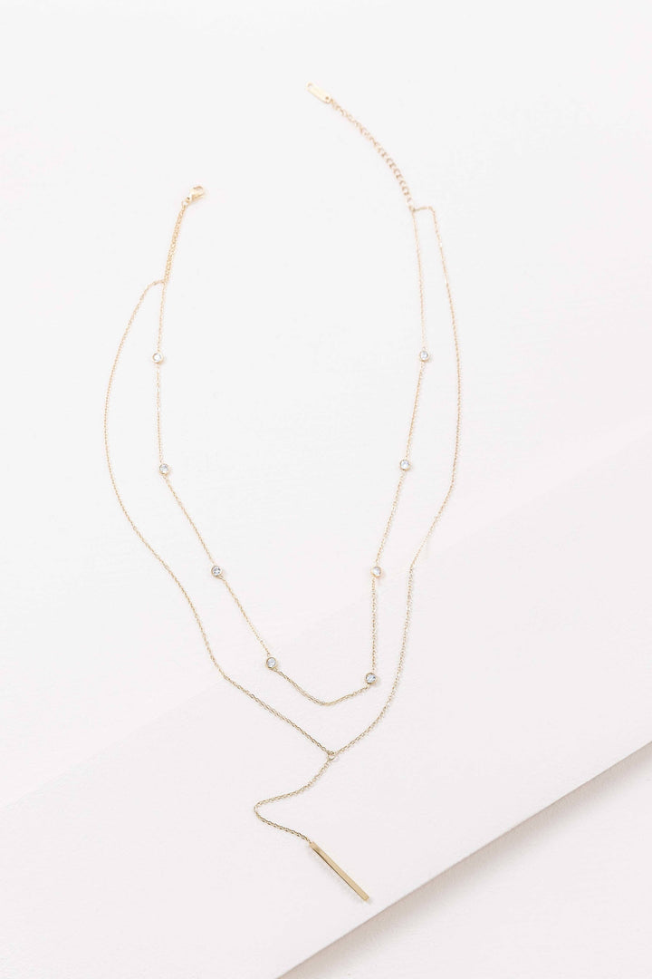 Striking Stone Layered Y-Chain Necklace | Gold (14K)