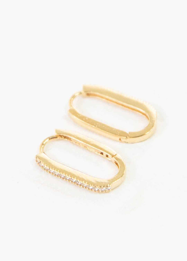 Oval Stone Hoop Earrings | Gold