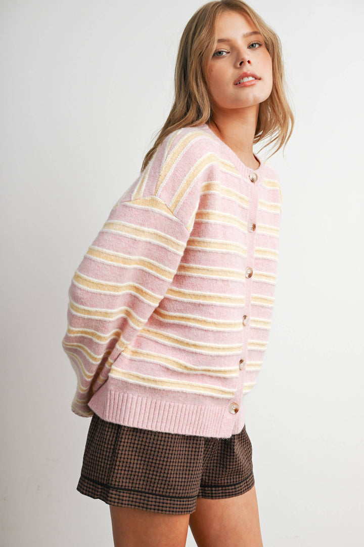 Ivory Multi Stripe Button-Up Cardigan