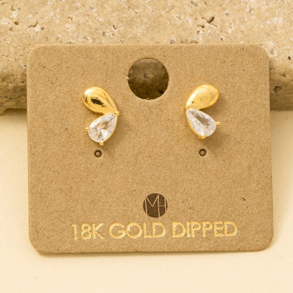 Gold Dipped And Cz Double Tear Stud Earrings