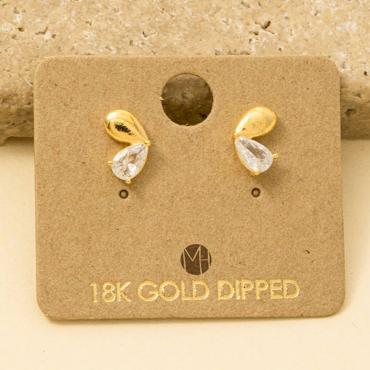Gold Dipped And Cz Double Tear Stud Earrings