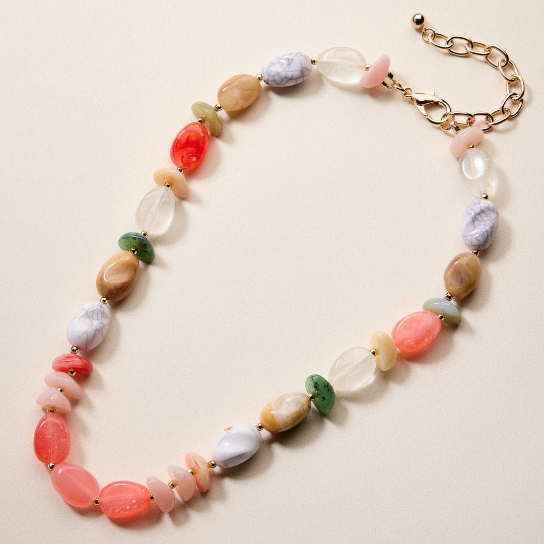 Organic Resin Bead Necklace  - Pink Combo