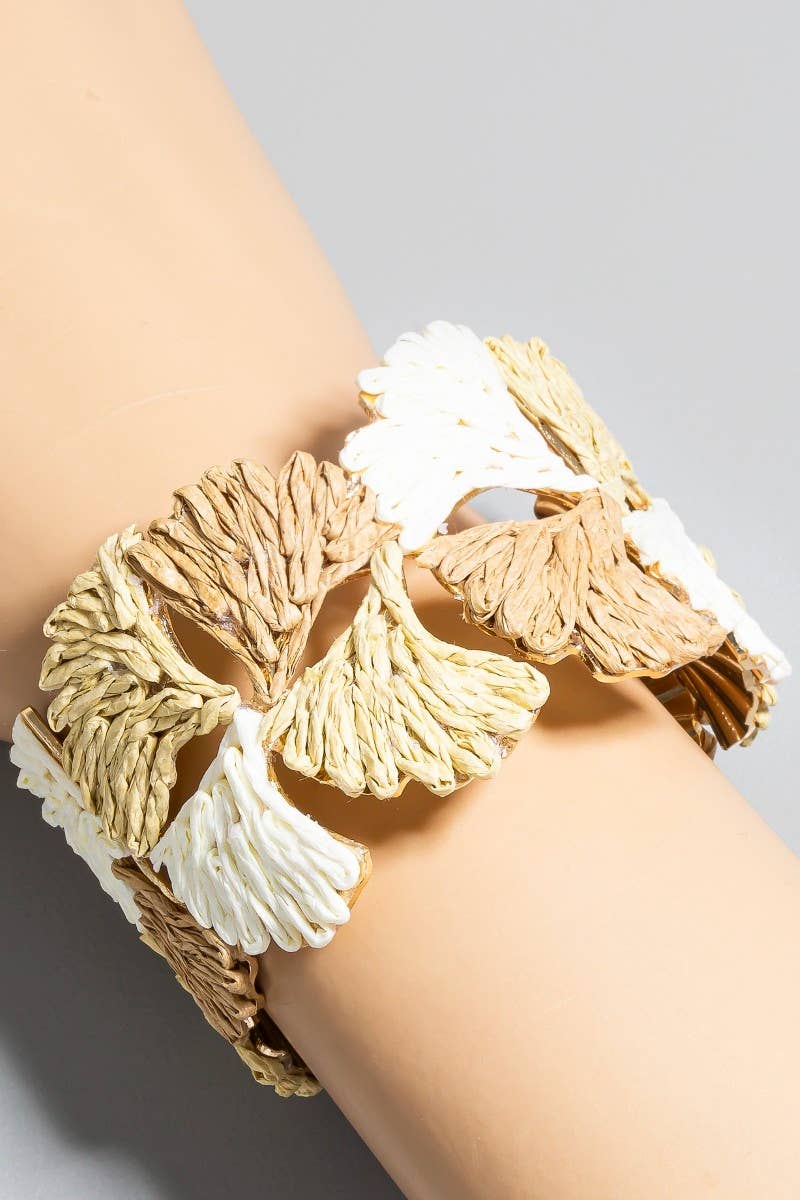 Three Tone Raffia Leaf Cuff Bracelet