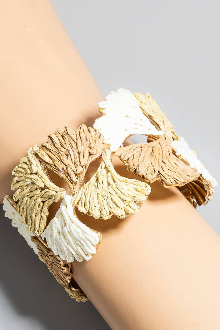 Three Tone Raffia Leaf Cuff Bracelet