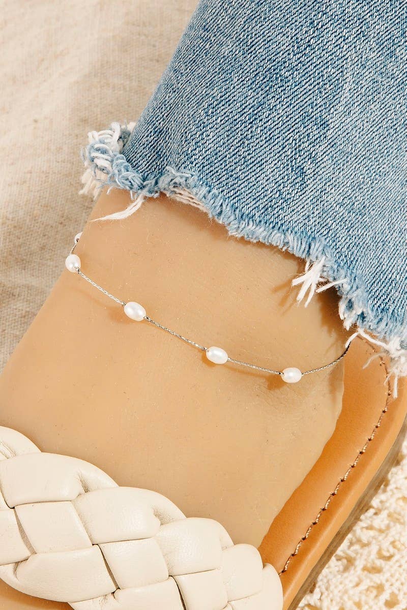 Pearl Beads Station Chain Anklet