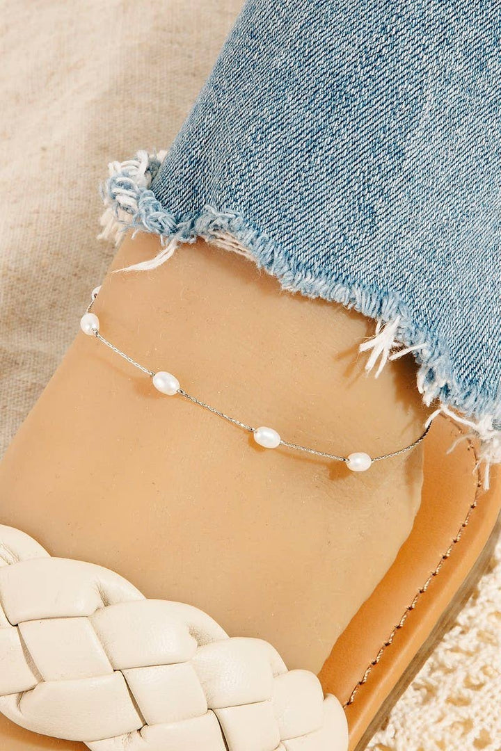 Pearl Beads Station Chain Anklet