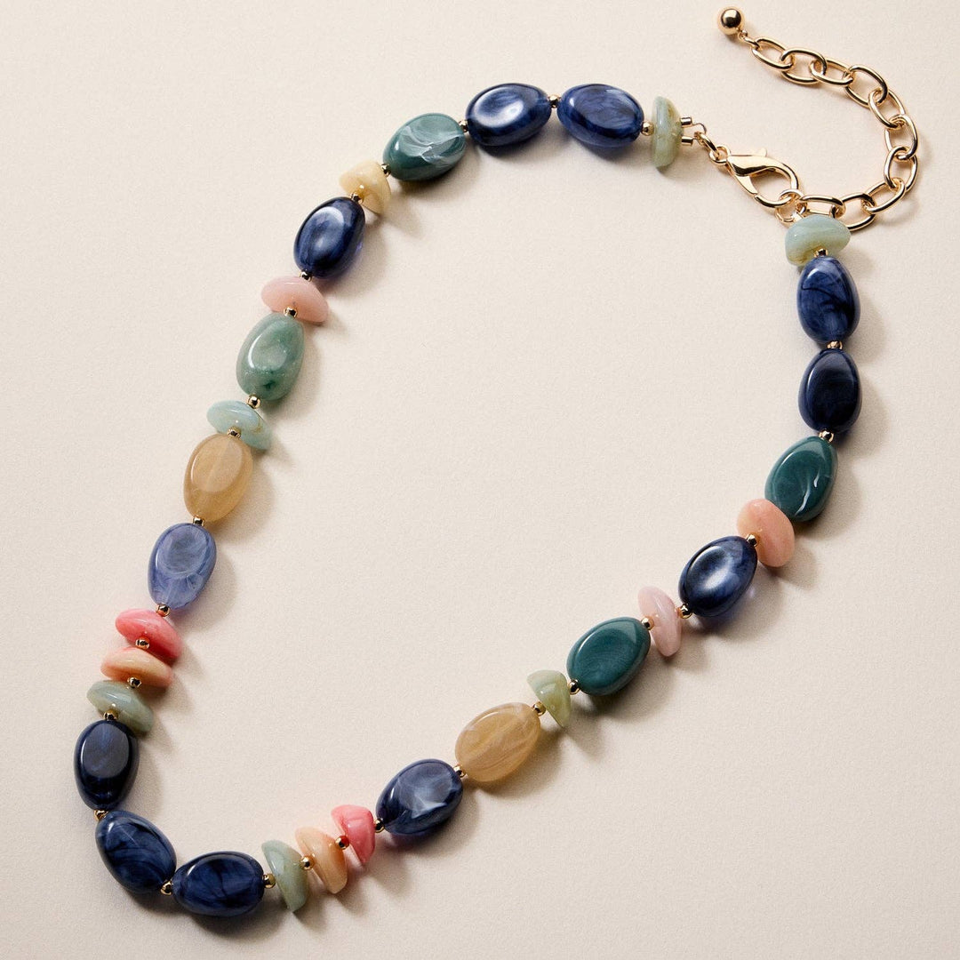 Organic Resin Bead Necklace  - Blue Combo