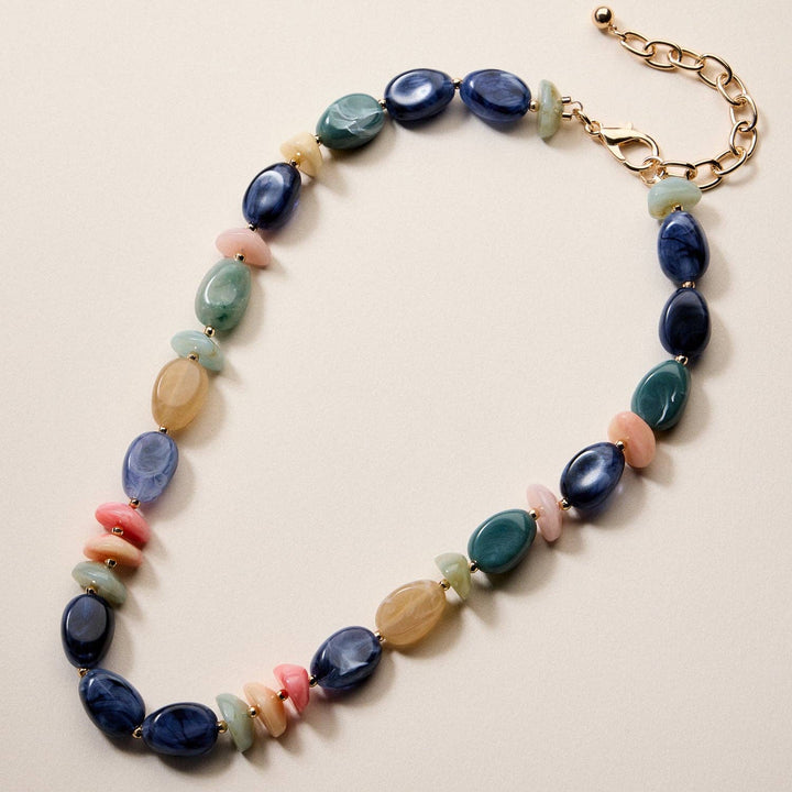Organic Resin Bead Necklace  - Blue Combo