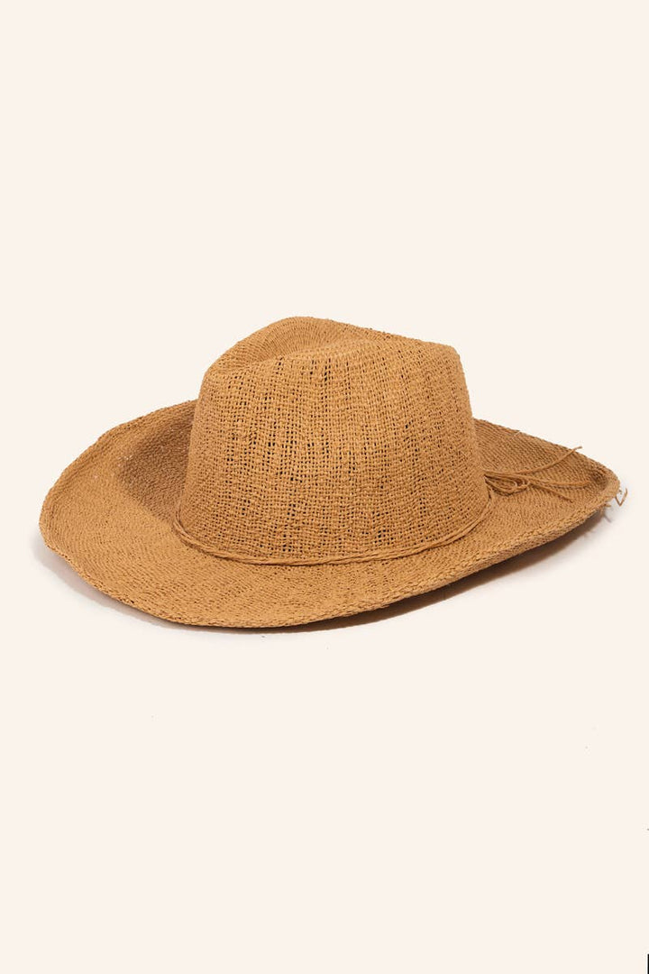 Paper Straw Braided Cord Band Cowboy Hat