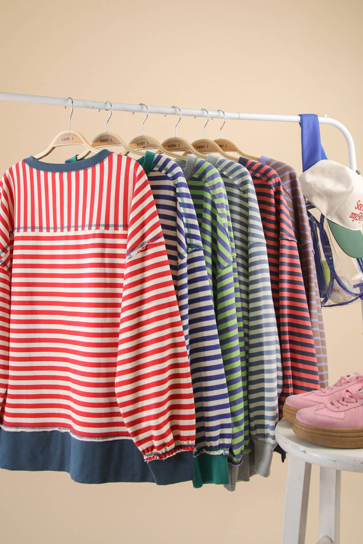 Stripe Comfy Casual Oversized Knit Top
