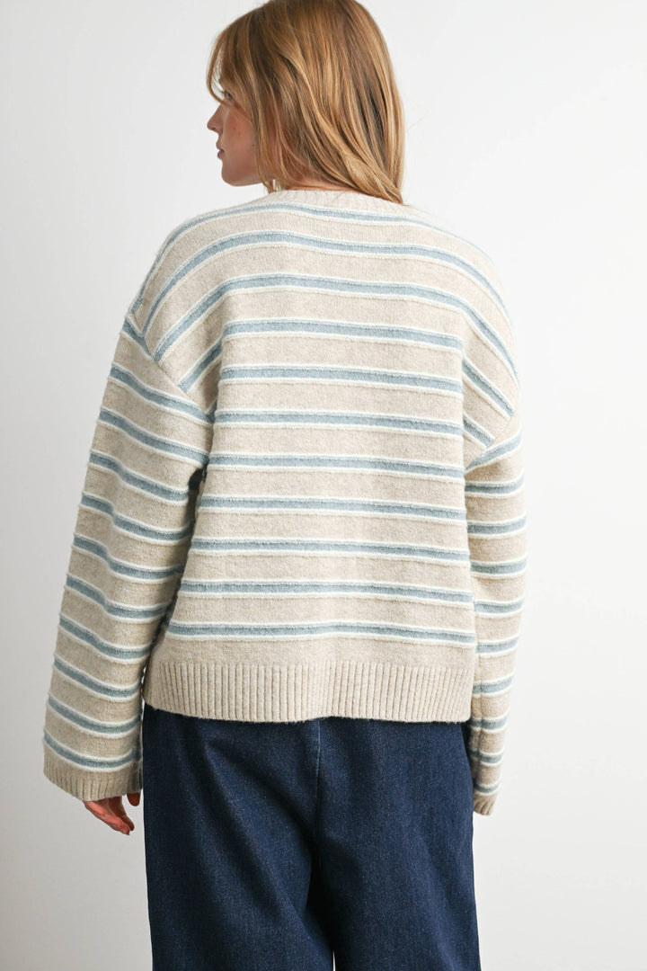 Ivory Multi Stripe Button-Up Cardigan