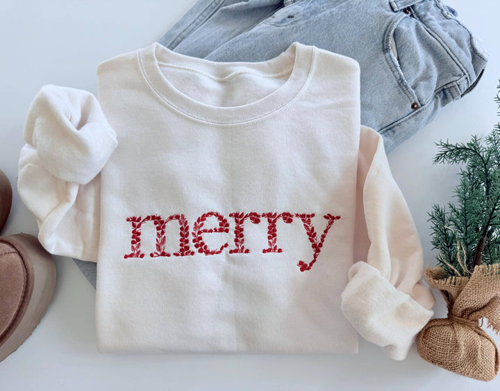 Floral Merry Christmas Embroidered Sweatshirt