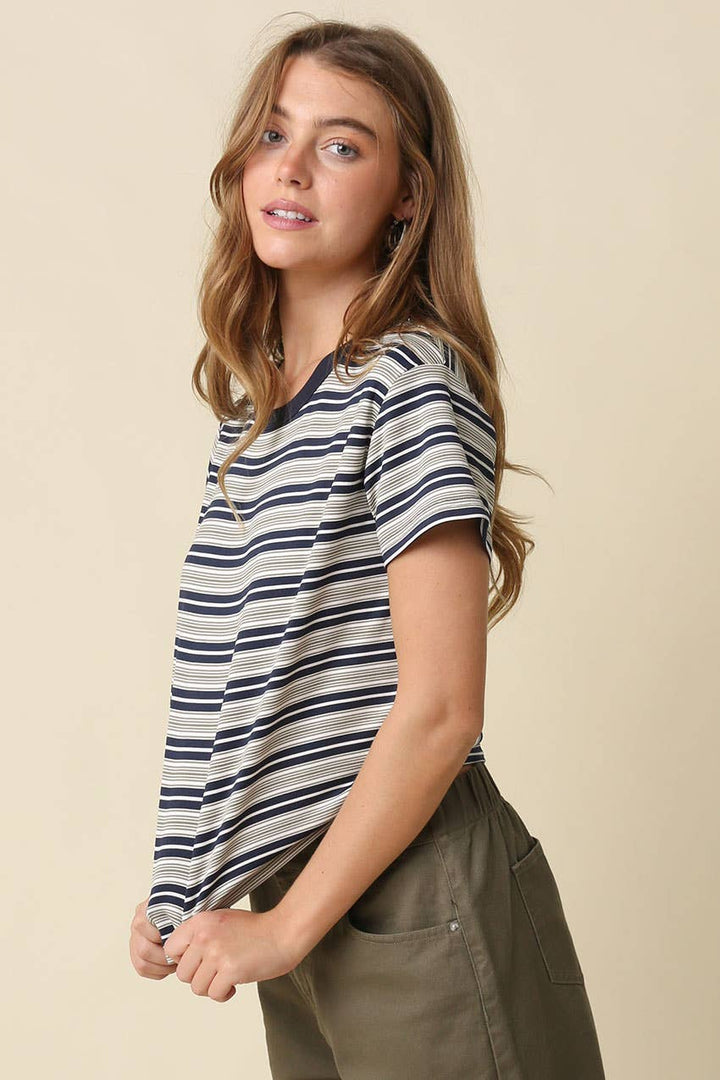 Mila Stripe Baby Tee in Cream &amp; Brown