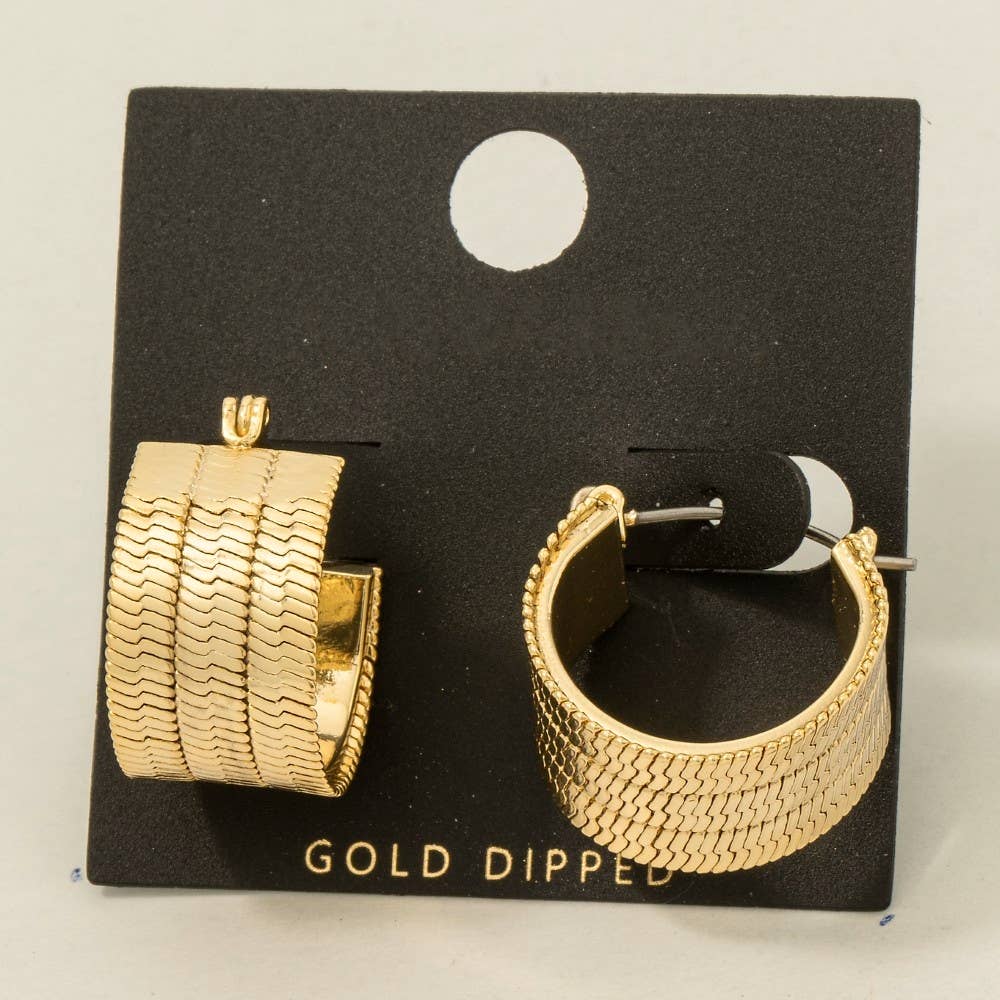 Gold Dipped Layered Herringbone Chain Hoop Earrings