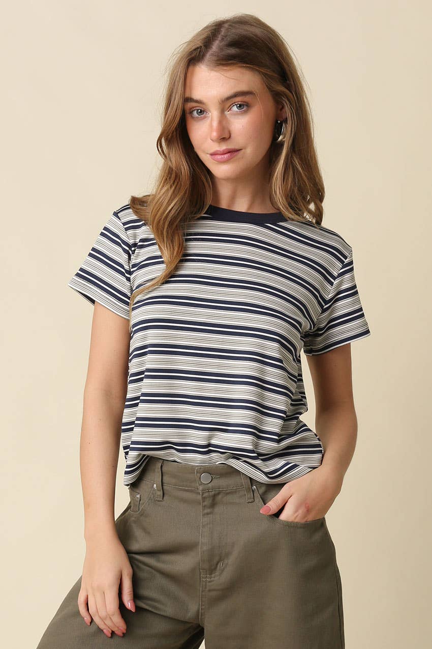 Mila Stripe Baby Tee in Cream &amp; Brown