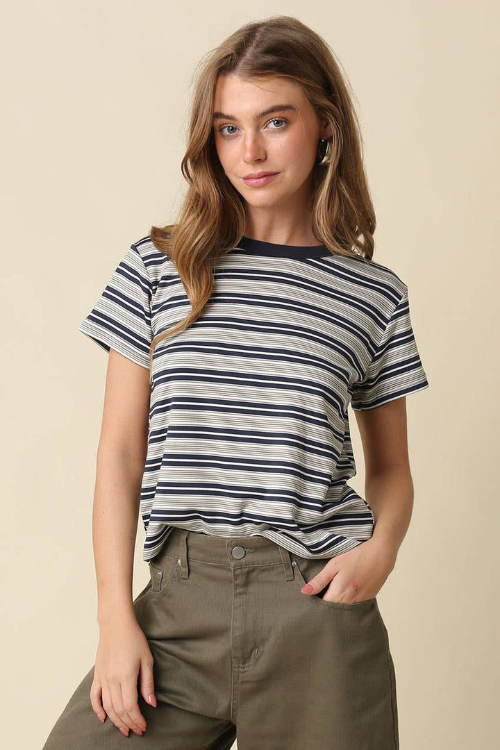 Mila Stripe Baby Tee in Cream &amp; Brown