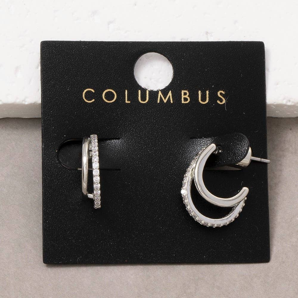 Gold Dipped Cz Double Layered Hoop Earrings