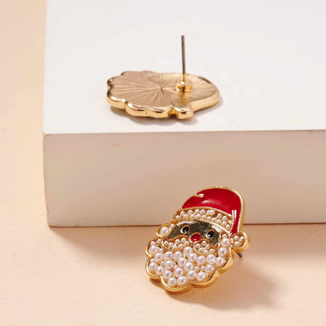 Pearl Santa Claus Stud Earrings | Christmas Holiday Earrings