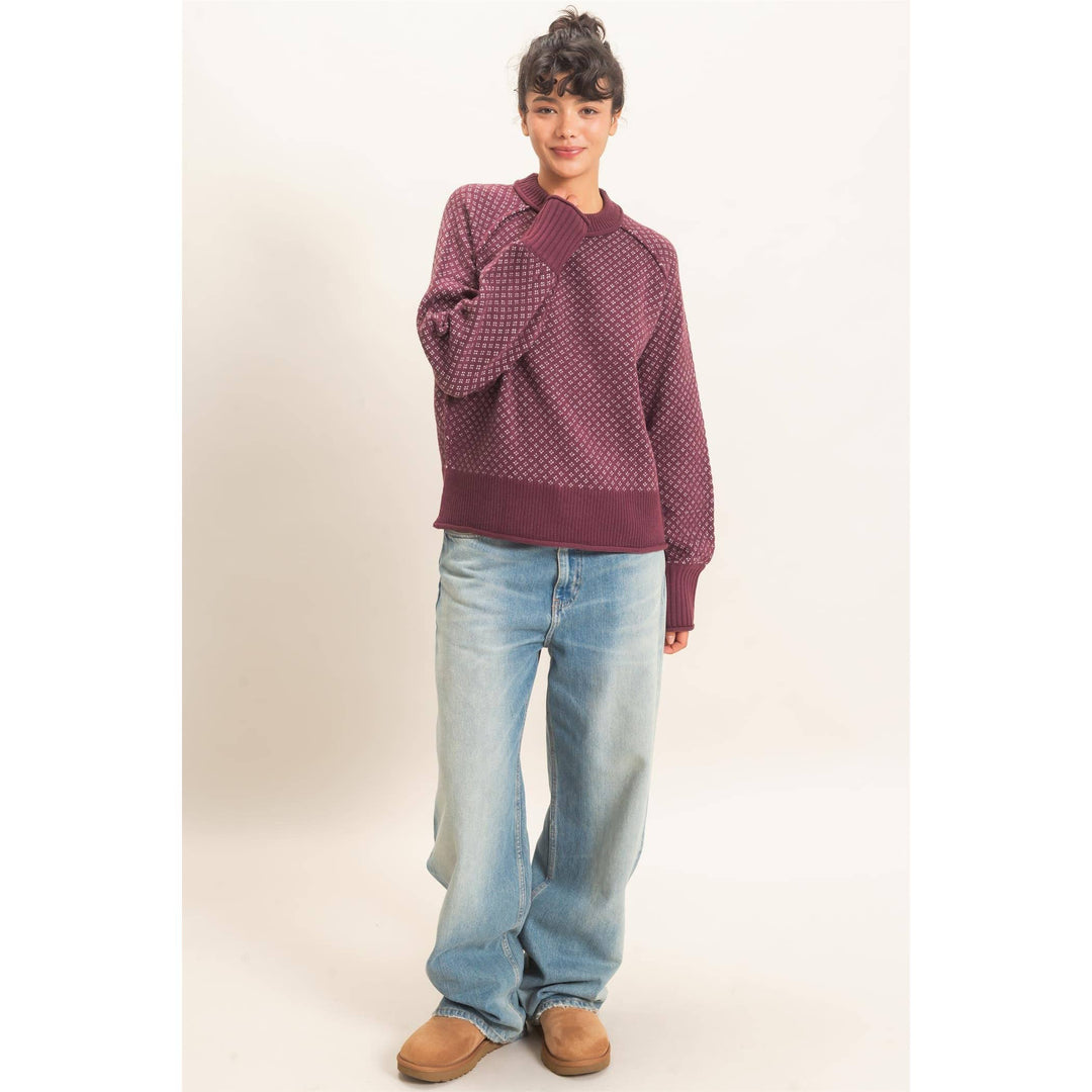 Patterned Mock Neck Sweater