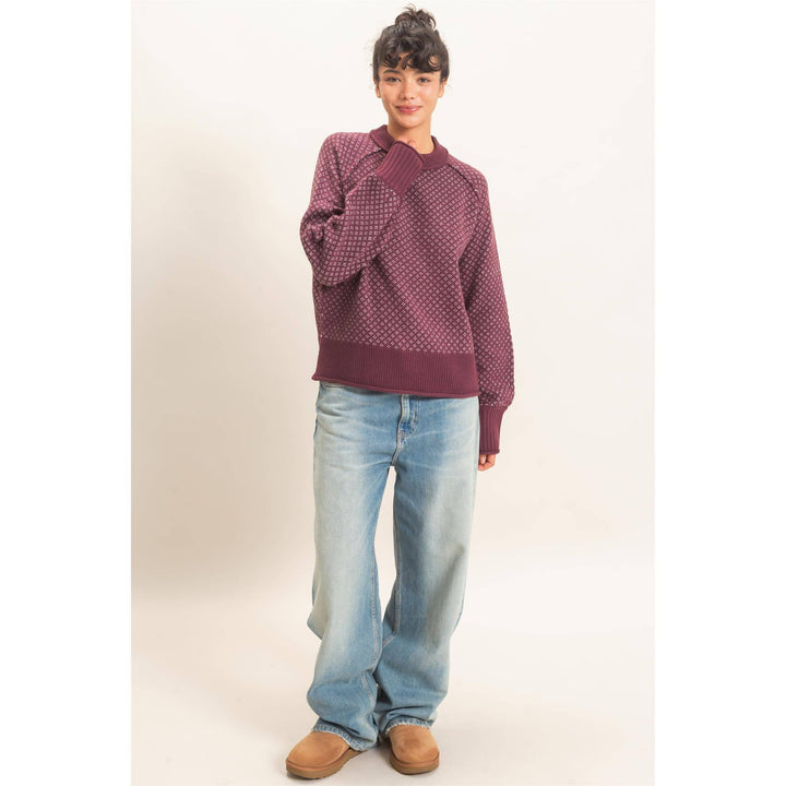 Patterned Mock Neck Sweater