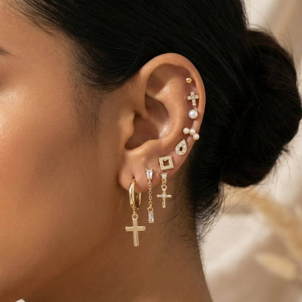 Ten Pair Assorted Cross Mini Earrings Set
