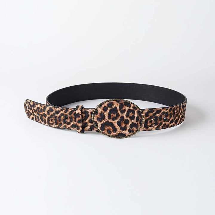 Western Oval Buckle Faux Leather &amp; Leopard Belt | 40BT660