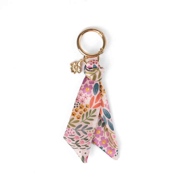 Floral Satin Keychain Blue Stripes