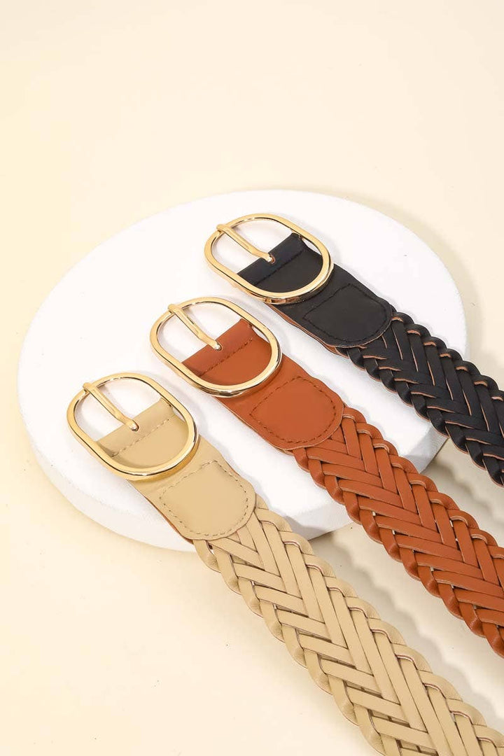 Braided Oval Buckle Vegan Leather Belt