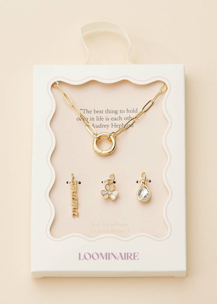 Mama Gold Dipped 18k Teardrop and Flower Charm Necklace