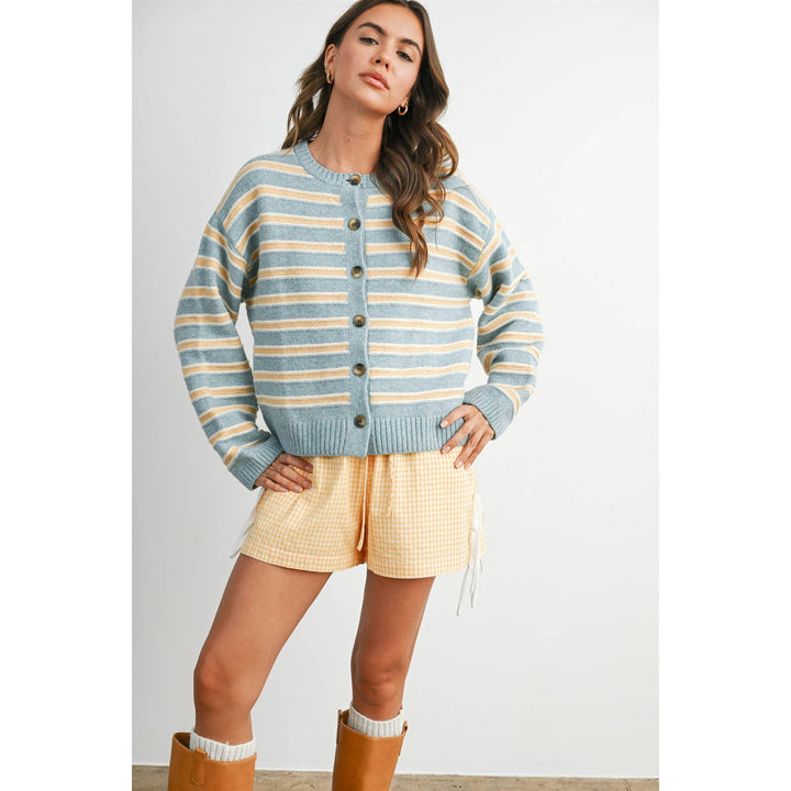 Ivory Multi Stripe Button-Up Cardigan