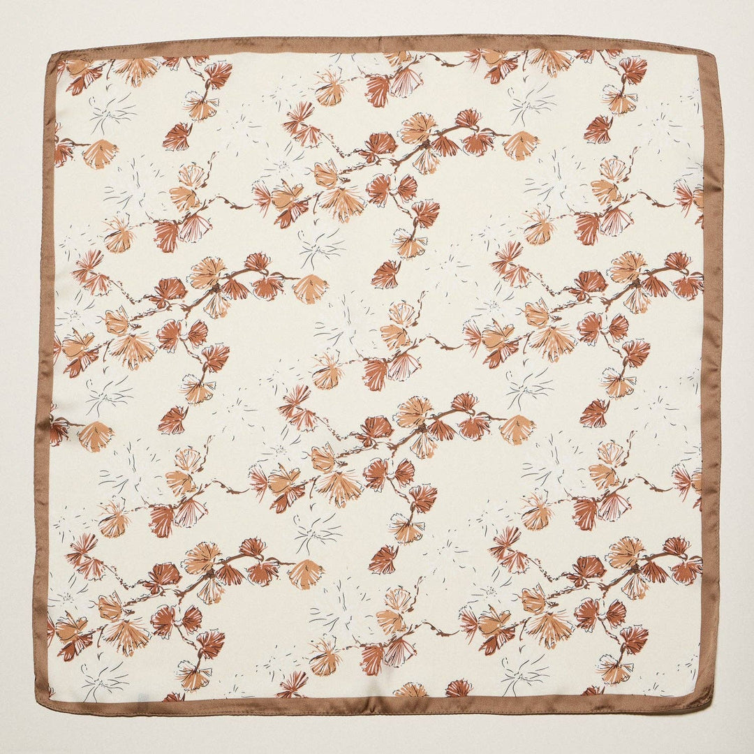 Delicate Floral Branch Square Scarf | Soft Botanical Print Silk-Feel Scarf