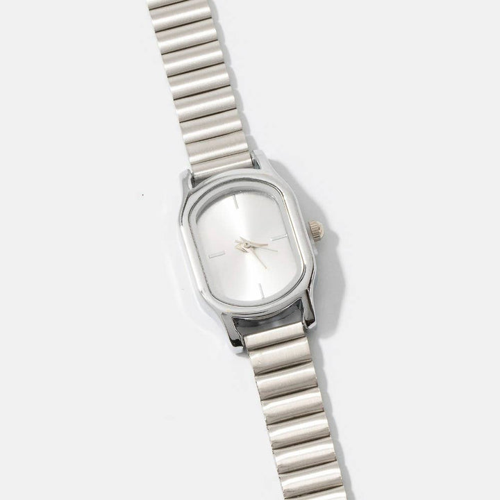 Ribbed Cushion Metallic Band Minimalist Rectangle Watch
