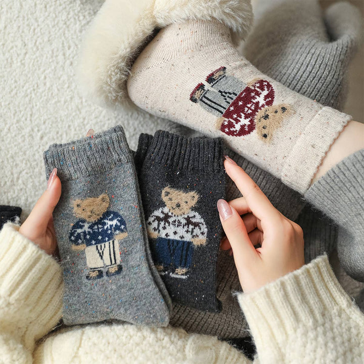 Thick Warm Wool Socks Bear Knit Crew Socks